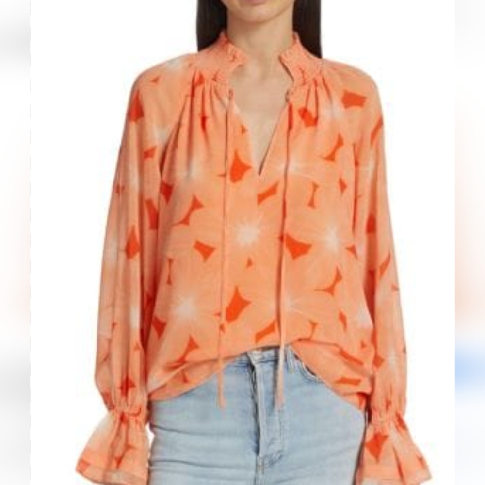 Ramy Brook Clarke Floral Sheer Blouse...Size Large